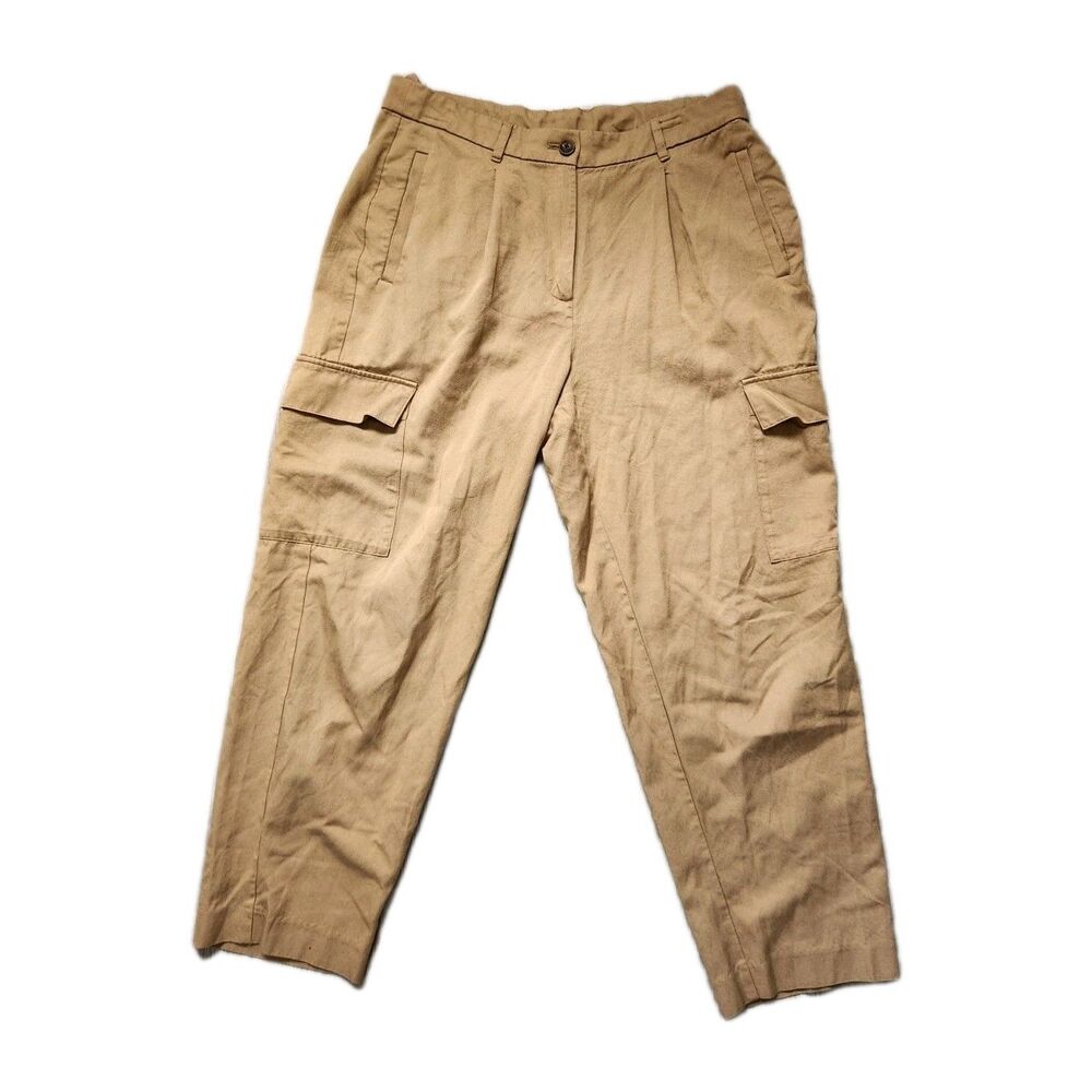 Old Navy Taylor Straight Trouser Women Large Tan Cargo Pants Extra High Rise EUC